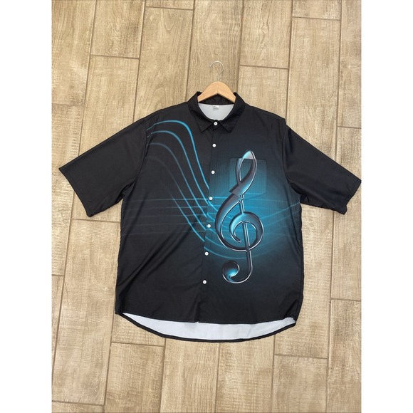 Other - Hawaiian Shirts Men 2XL Black Teal SS Button Up Music Note Graphic Camp Beach